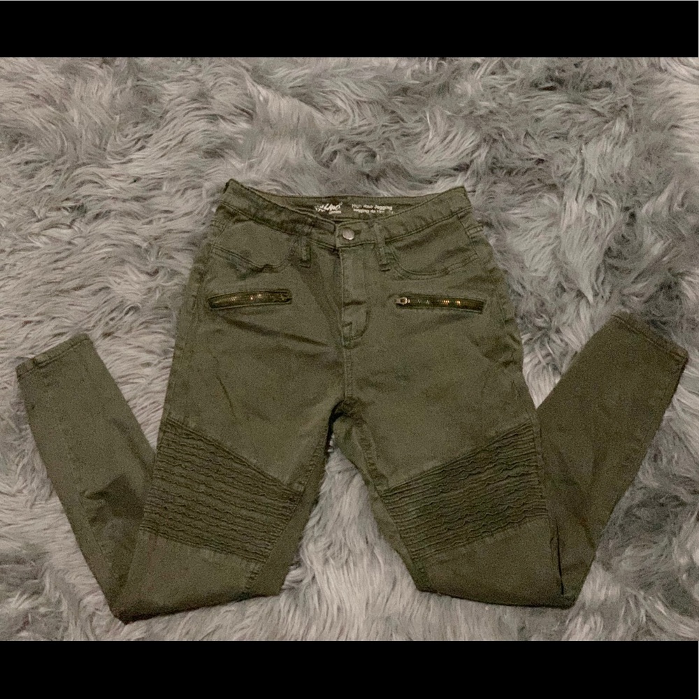 Women’s Military Green Super Stretch moto Jeggings